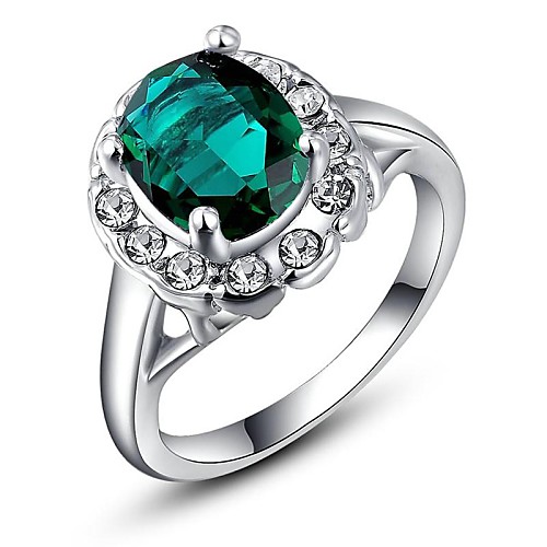 18K White Gold Plated Emerald Green/Blue/Purple/Blace Stone Ring Elegant Jewelry CZ Diamond Austrian Crystal Stellux