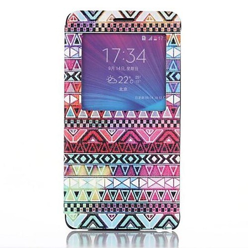 Tribal Pattern PU Leather Cover with View Window for Samsung Galaxy Note 4