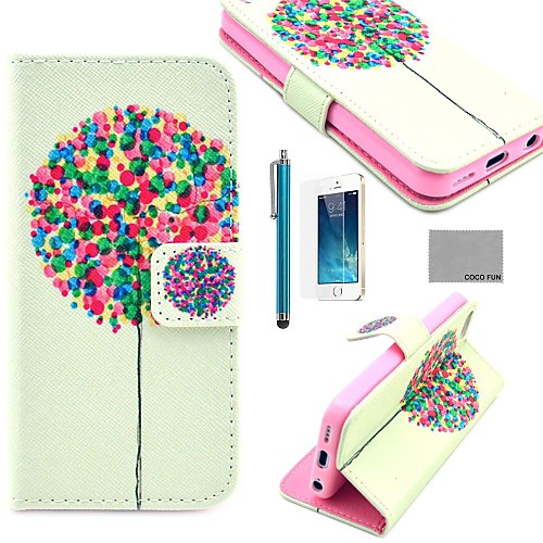 COCO FUN Balloon Tree Pattern PU Leather Full Body Case with Film, Stand and Stylus for iPhone 5/5S