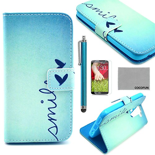 COCO FUN Cute Heart Pattern PU Leather Full Body Case with Screen Protector, Stylus and Stand for LG G2 MINI