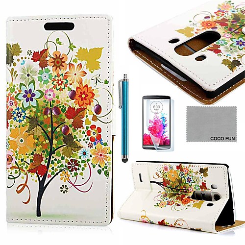 COCO FUN Green Colorful Lucky Tree Pattern PU Leather Case with Screen Protector, Stylus and Stand for LG G3 D850