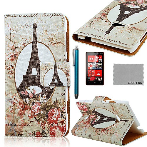 COCO FUN Rose Eiffel Tower Pattern PU Leather Full Body Case with Screen Protector and Stylus for Nokia Lumia N625