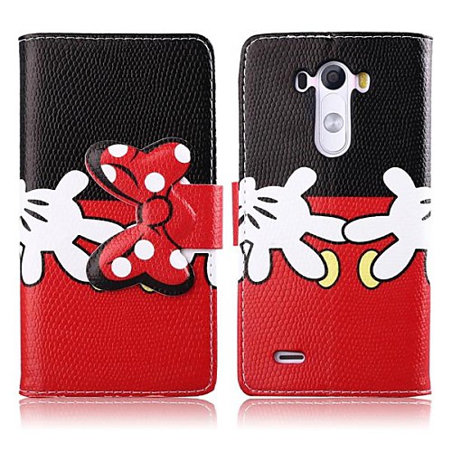 Black and Red Color Bowknot Pattern PU Leather Full Body Cover with Card Slot for LG G3