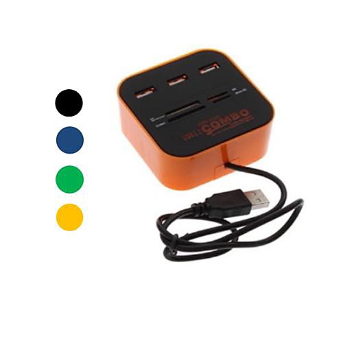 All in One Multi Card Reader with 3 Ports USB 2.0 Hub Combo for SD/MMC/M2/MS (Assorted Color)