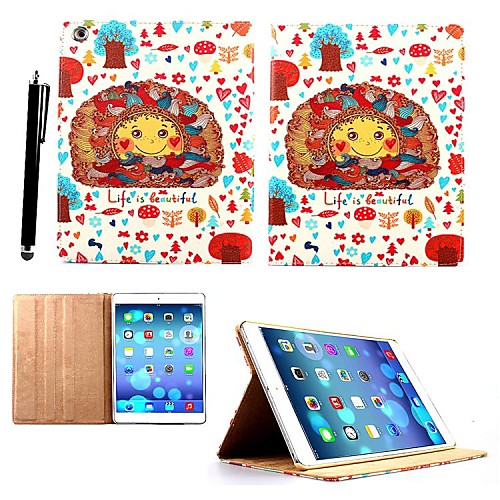 KARZEA™Silk Painting Sun Girl Pattern PU Leather Case with Stand and Stylus for iPad Air (Assorted Colors)