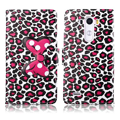 Pink Leopard Design Bowknot Pattern PU Leather Full Body Cover with Card Slot for LG G3