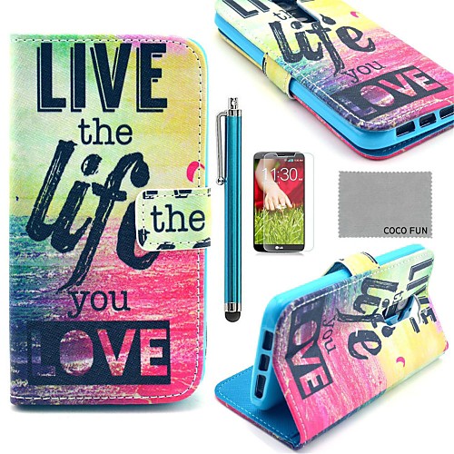 COCO FUN Love Life Pattern PU Leather Full Body Case with Screen Protector, Stylus and Stand for LG G2