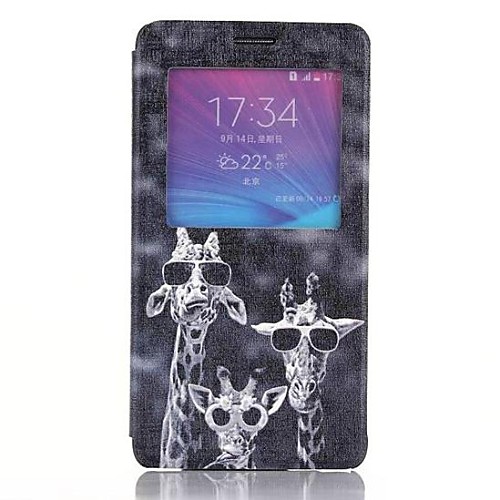 Glasses Giraffe Pattern PU Leather Cover with View Window for Samsung Galaxy Note 4