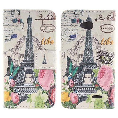 Large Flowers and Tower Design Pu Leather Full Body Case with Stand for LG L70