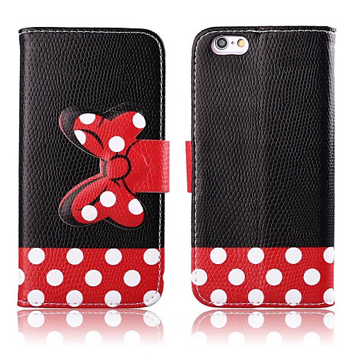 Black Background Vara Bow Pattern PU Leather Full Body Cover with Stand for iPhone 6