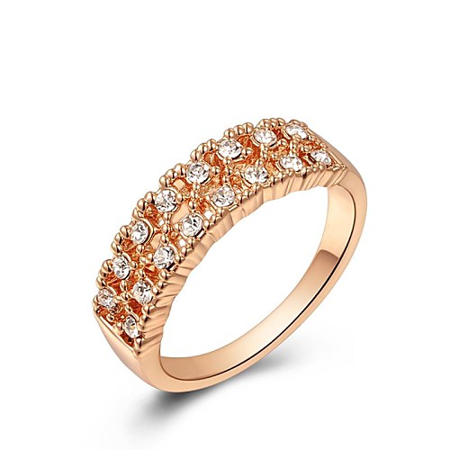 Gorgeous 18K Rose Gold Plated Shining Two Row Clear Austria Crystal Diamond Finger Ring