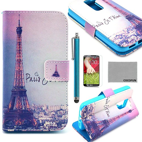 COCO FUN Eiffel Tower In Night Pattern PU Leather Full Body Case with Screen Protector, Stylus and Stand for LG G2 MINI