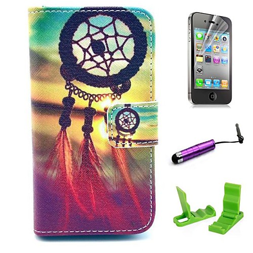 Catcher Pattern PU Leather Case with Screen Protector and Stylus for iPhone 4/4S