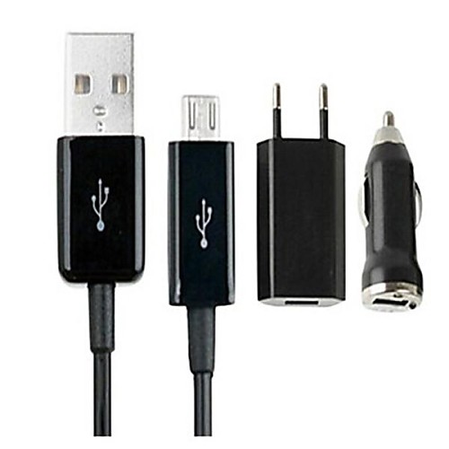 3 в 1 (ЕС Plug, Micro USB кабель, автомобильное зарядное устройство) набор для галактики HTC и других