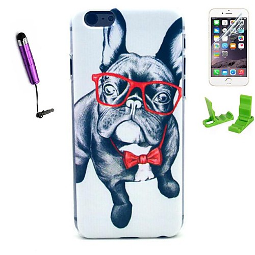 Glasses Dog Pattern PC Hard Case with Stylus Pen and Screen Protector for iPhone 6