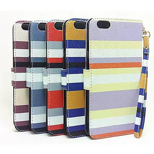 Wrist Strap Colorful Stripe Full Body PU Leather Case with Card Slot and Wallet Function for iPhone 6(Assorted Colors)