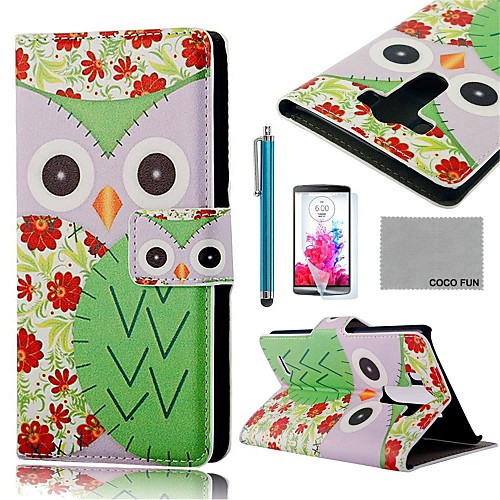 COCO FUN Green Flower Owl Pattern PU Leather Full Body Case with Screen Protector, Stylus and Stand for LG G3 D850