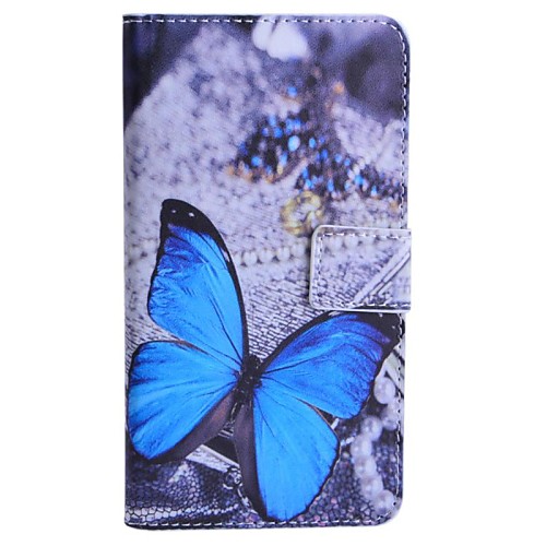 Blue Butterfly Pattern PU Leather Case with Stand and Card Slot for HTC Desire 516