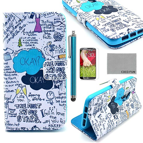 COCO FUN Blue Graffiti Pattern PU Leather Full Body Case with Screen Protector, Stylus and Stand for LG G2