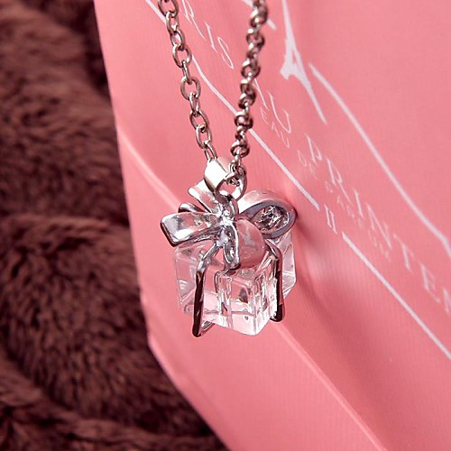 корейский квадратный кристалл лук подарочная коробка кулон ожерелье