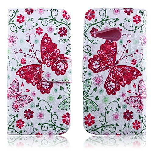 Pink Butterfly PU Leather Full Body Cover with Stand and Card Slot for HTC One M8 Mini