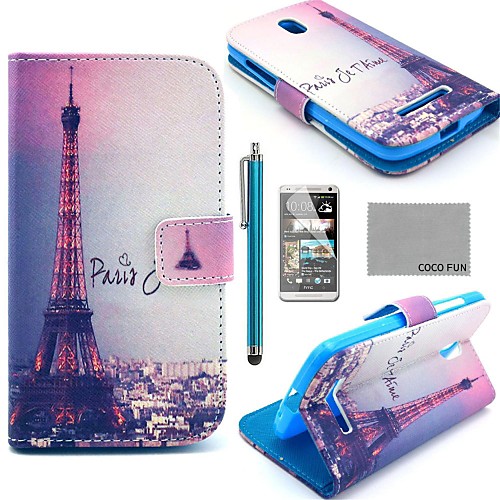 COCO FUN Eiffel Tower In Night Pattern PU Leather Case with Screen Protector, Stylus and Stand for HTC Desire 500