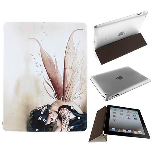 The Butterfly Girl Three Folds Pattern PU Leather Clever Cover Thin Transparent Hard Plastic Shell for iPad 2/3/4