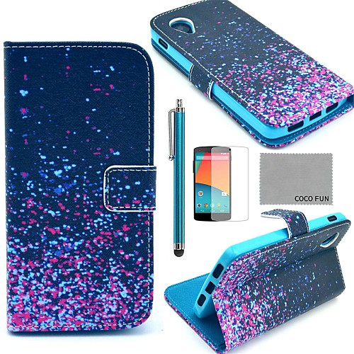 COCO FUN Night Glowworm Pattern PU Leather Full Body Case with Screen Protector, Stylus and Stand for LG Google Nexus 5