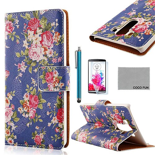 COCO FUN Rose Blue Pattern PU Leather Full Body Case with Screen Protector, Stylus and Stand for LG G3 D850