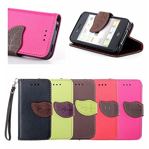 Leaf Buckle Pattern PU Leather Full Body Case with Card Slot And Stand for iPhone 4/4S (Assorted Colors)