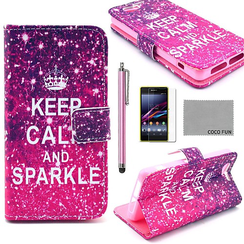 COCO FUN Calm Sparkle Pattern PU Leather Case with Screen Protector and Stylus for Sony Xperia Z1 mini Compact D5503