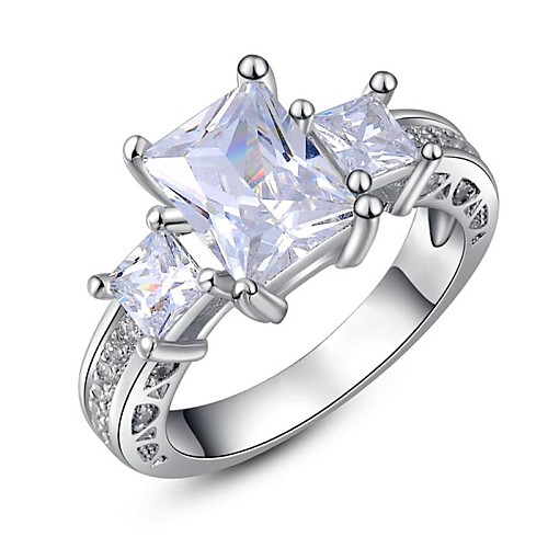 Sexy 18K White Gold Plated Multi Clear Squre Austria Crystal Cocktail Roma Charm Ring