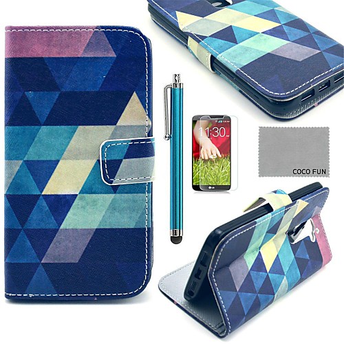 COCO FUN Blue Puzzle Pattern PU Leather Full Body Case with Screen Protector, Stylus and Stand for LG G2