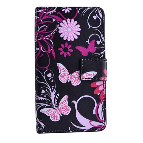 Purple Butterfly Pattern PU Leather Case with Stand and Card Slot for Huawei Y330