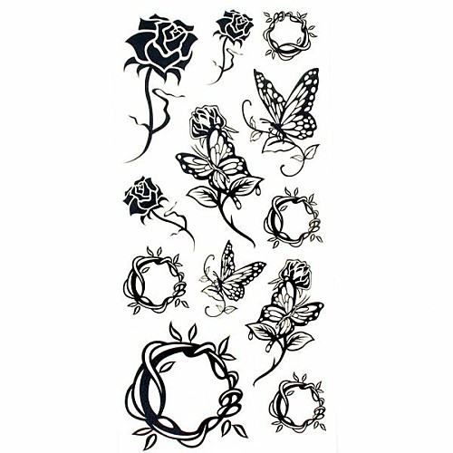 1pc Black Rose Butterfly Waterproof Tattoo Sample Mold Temporary Tattoos Sticker for Body Art(18.5cm8.5cm)