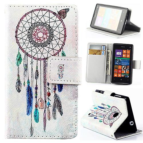 Wallet Style Wind Chime PU Leather Full Body Cover with Stand for Nokia Lumia 520