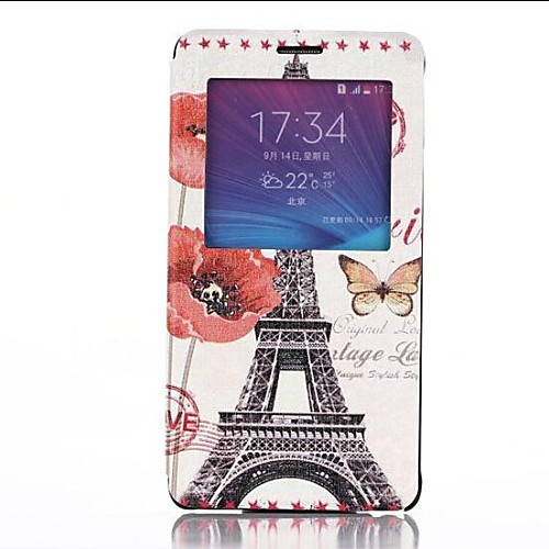 Flower Tower Pattern PU Leather Cover with View Window for Samsung Galaxy Note 4