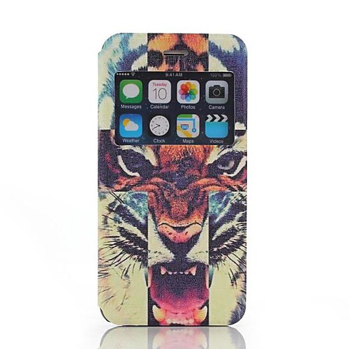 Tiger Pattern One Window Clamshell PU Leather Full Body Case for iPhone 6