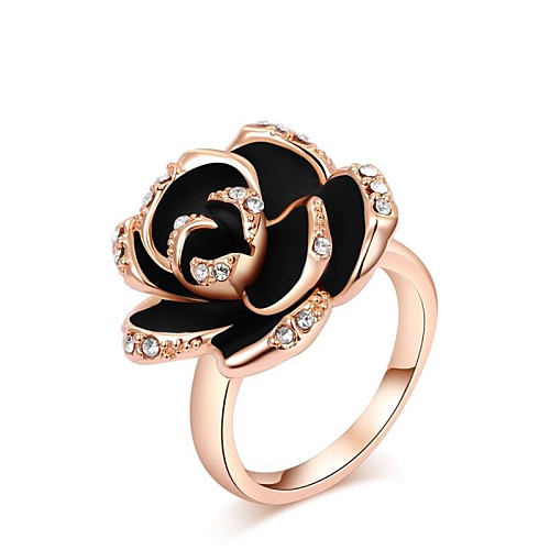 Classic Small Pieces Simulated Diamond Austrian Crystals Rose/White Gold Plated Black Rose Flower Finger Ring