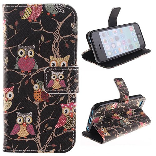 The Owl Design PU Full Body Case with Stand with Card Slot for iPhone 5C