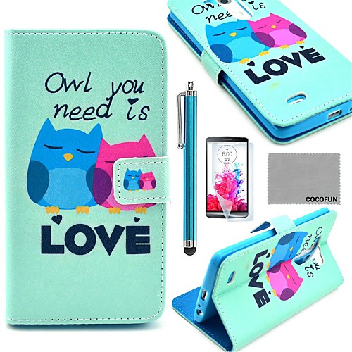 COCO FUN Fall in Love Owl Pattern PU Leather Full Body Case with Screen Protector, Stylus and Stand for LG G3 D850