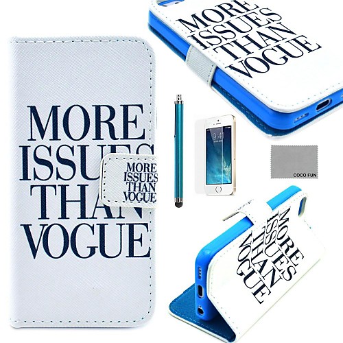 COCO FUN Vogue Print Pattern PU Leather Full Body Case with Film, Stand and Stylus for iPhone 5/5S