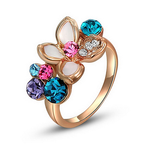 Roxi Exquisite Rose-Golden Colorful Flower Statement Rings(1 Pc)