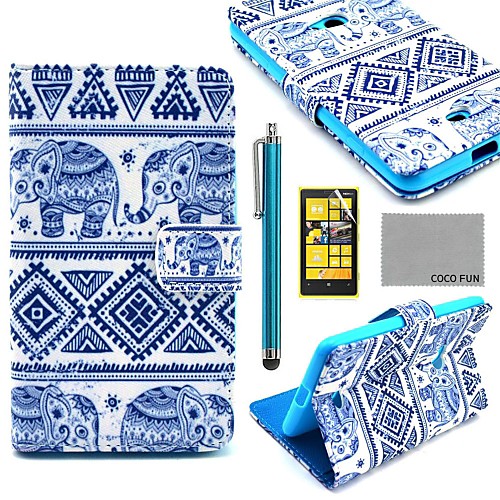 COCO FUN Blue Elephant Pattern PU Leather Full Body Case with Screen Protector, Stylus and Stand for Nokia Lumia N625