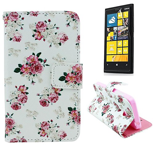 Beautiful Rose Pattern PU Leather Full Body Case with Stand and Protective Film for Nokia Lumia N630