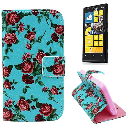 Beautiful Rose Pattern PU Leather Full Body Case with Stand and Protective Film for Nokia Lumia N630