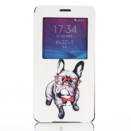 Glasses Dog Pattern PU Leather Cover with View Window for Samsung Galaxy Note 4