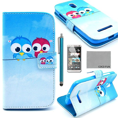 COCO FUN Cute lovely Owl Pattern PU Leather Case with Screen Protector, Stylus and Stand for HTC Desire 500