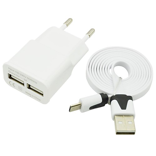 2 Dual USB портов зарядное устройство адаптер ЕС Plug с универсальным Micro USB к USB-кабель для Samsung