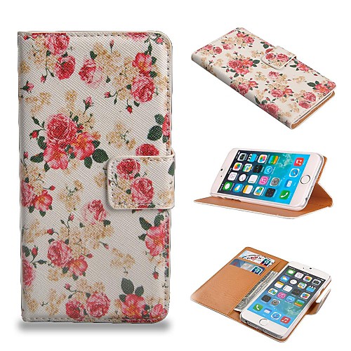 Flower Pattern PU Leather Full Body Wallet Case with Stand and Card Slot Holder Function for iPhone 6